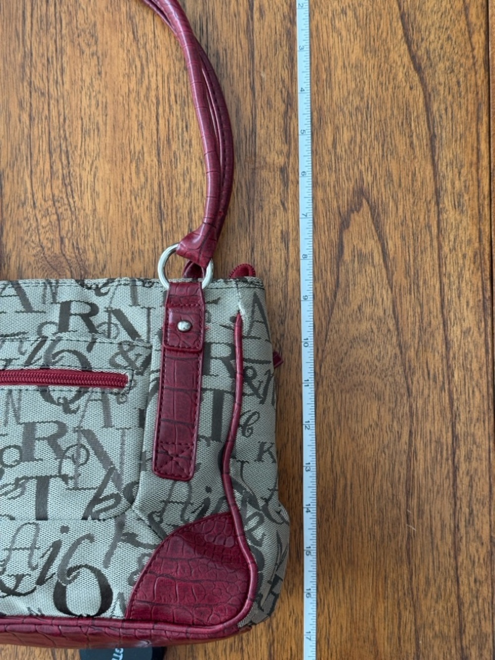 Y2K Script Print Shoulder Bag Red Croc Trim Tote Purse Vintage - Picture 11 of 11
